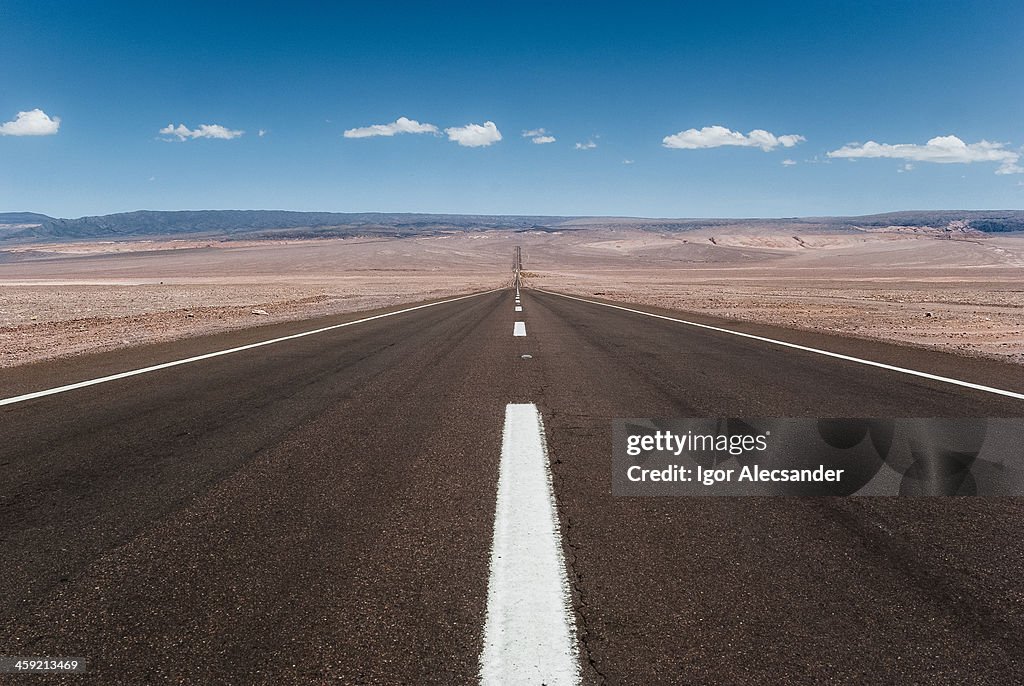 Long desert road in Atacama