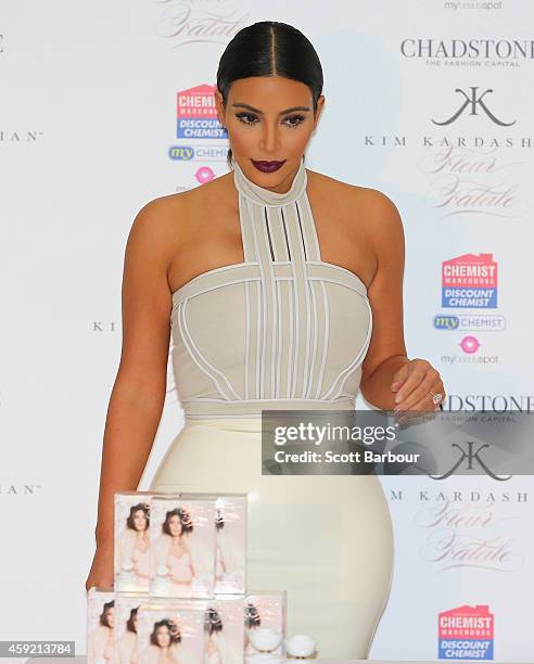 Kim Kardashian promotes her new fragrance "Fleur Fatale" at Chadstone Shopping Centre on November 19, 2014 in Melbourne, Australia.