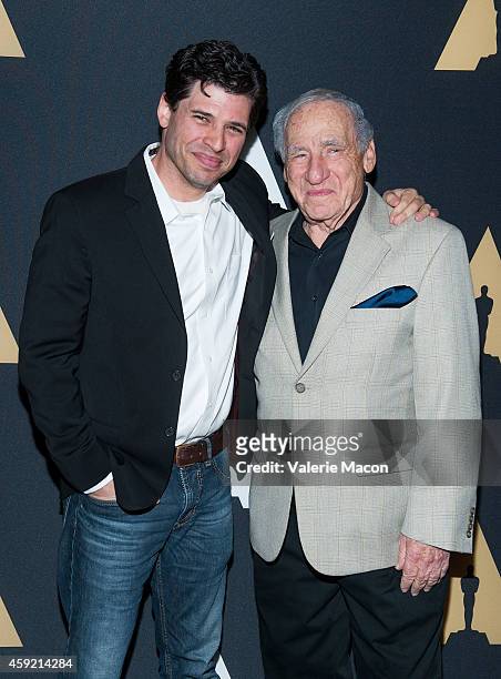 Max Brooks and Mel Brooks arrive at the Academy Of Motion Picture Arts And Sciences' 20th Anniversary Screening Of "The Shawshank Redemption" at...