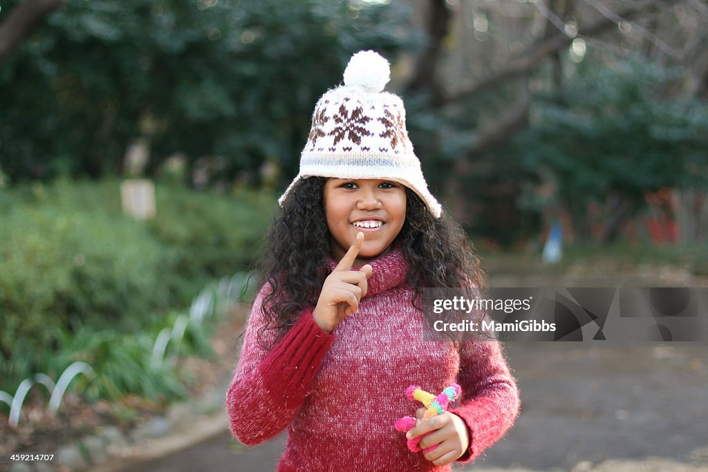 Girl wearing a knit hat