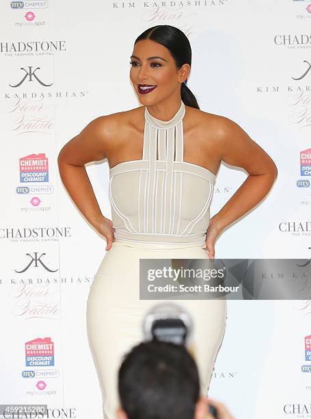 Kim Kardashian promotes her new fragrance "Fleur Fatale" at Chadstone Shopping Centre on November 19, 2014 in Melbourne, Australia.