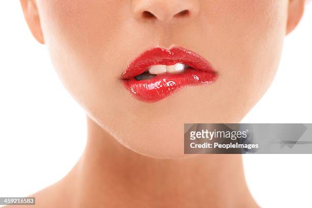 luscious lips - biting lip stock pictures, royalty-free photos & images