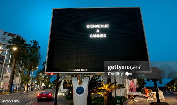 promenade la croisette at night in cannes france - cannes advertising stock pictures, royalty-free photos & images