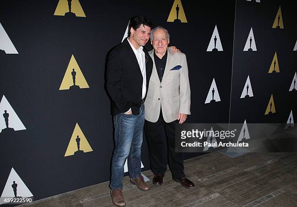 Screenwriter Max Brooks Actor/Director/Producer Mel Brooks attend the 20th anniversary screening of "The Shawshank Redemption" at the AMPAS Samuel...