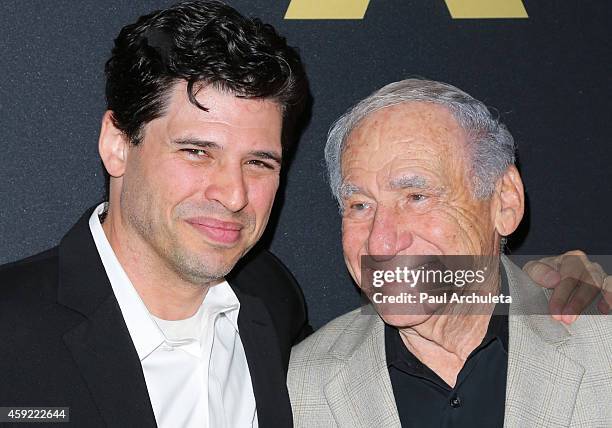 Screenwriter Max Brooks Actor/Director/Producer Mel Brooks attend the 20th anniversary screening of "The Shawshank Redemption" at the AMPAS Samuel...