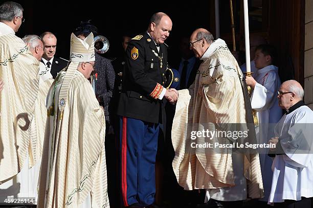 Prince Albert II of Monaco leaves the Cathedral of Monaco during the official ceremonies for the Monaco National Day at Cathedrale...