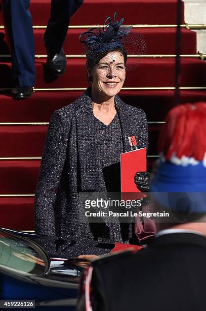 Princess Caroline of Hanover leaves the Cathedral of Monaco during the official ceremonies for the Monaco National Day at Cathedrale...