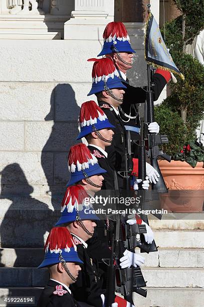 General view of The Carabiniers' Fanfare at the Cathedral of Monaco during the official ceremonies for the Monaco National Day at Cathedrale...