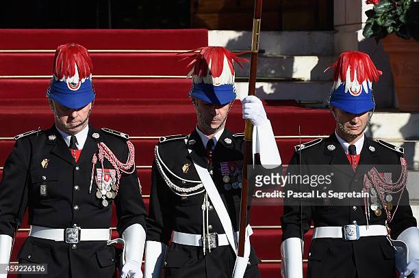 General view of The Carabiniers' Fanfare at the Cathedral of Monaco during the official ceremonies for the Monaco National Day at Cathedrale...
