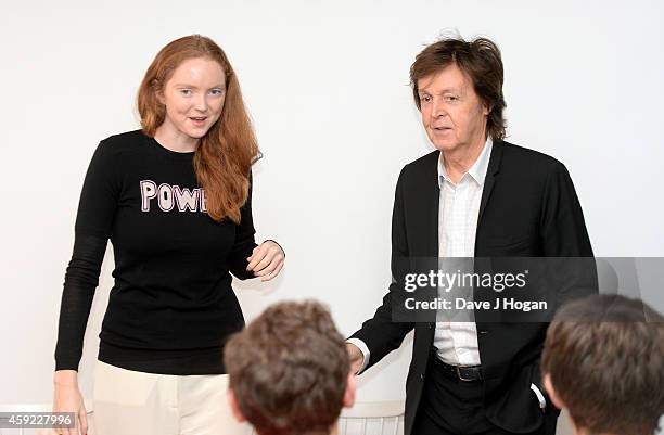 Model Lily Cole and musician Paul McCartney discuss his new song "Hope For The Future", his first song for the computer game "Destiny", with...