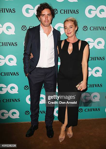 Vincent Fantauzzo and Asher Keddie arrive for the GQ Men Of The Year Awards 2014 at The Ivy on November 19, 2014 in Sydney, Australia.