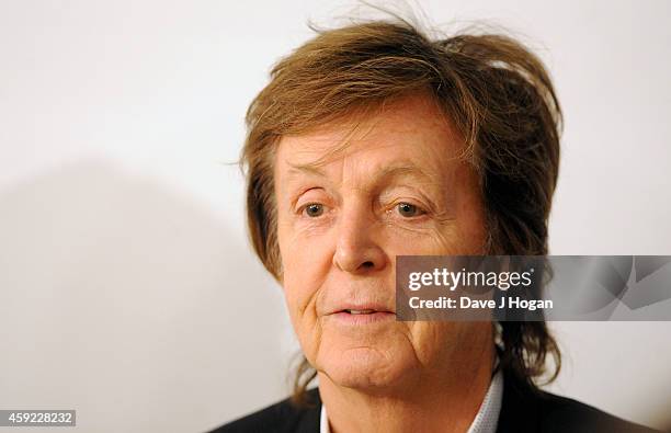 Musician Paul McCartney discusses his new song "Hope For The Future", his first song for the computer game "Destiny", with model Lily Cole and...