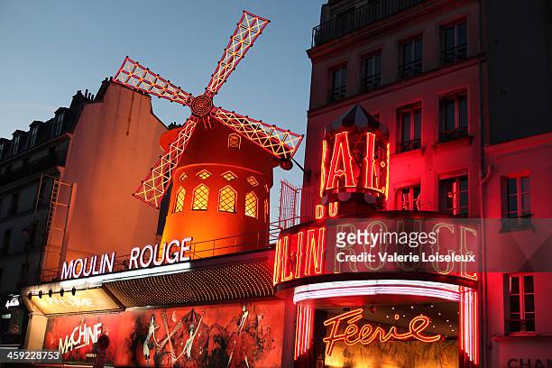 le moulin rouge at the dusk - montmartre stock pictures, royalty-free photos & images