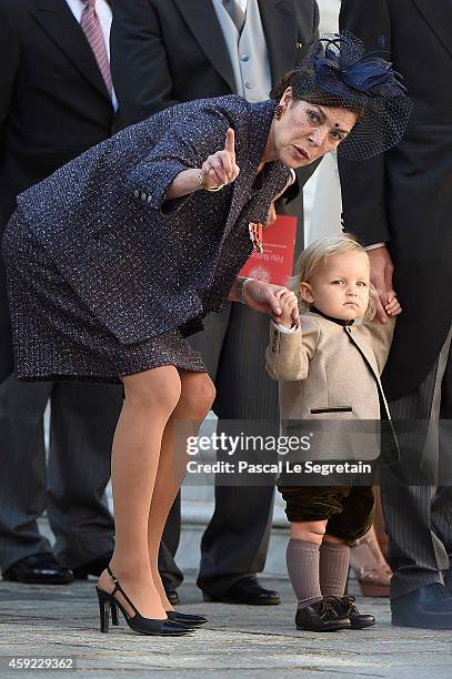 Princess Caroline of Hanover and Sacha Casiraghi attend the Monaco National Day Celebrations in the Monaco Palace Courtyard on November 19, 2014 in...