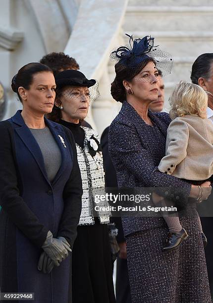 Princess Stephanie of Monaco, Princess Caroline of Hanover and Sacha Casiraghi attend the Monaco National Day Celebrations in the Monaco Palace...