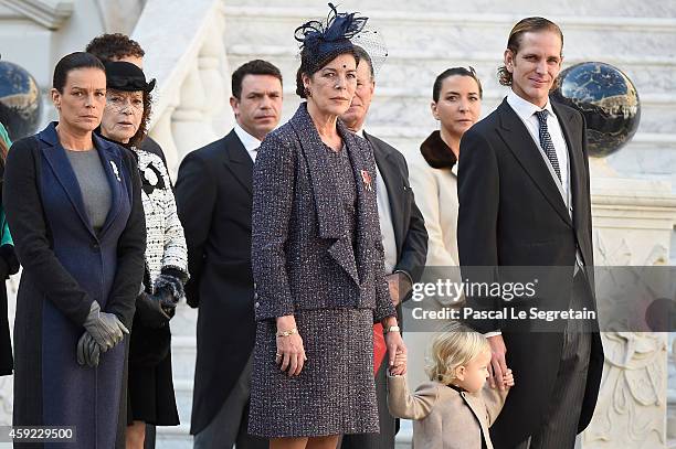 Princess Stephanie of Monaco, Princess Caroline of Hanover, Sacha Casiraghi and Andrea Casiraghi attend the Monaco National Day Celebrations in the...