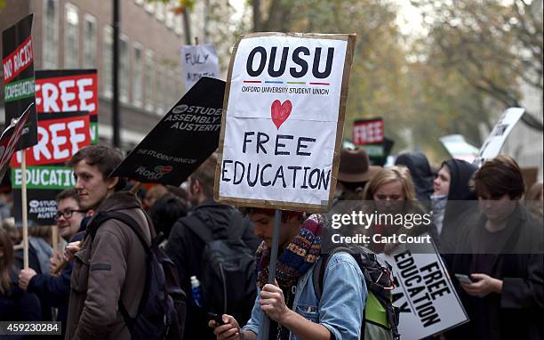 Students take part in a protest against fees and cuts in the education system on November 19, 2014 in London, England. A coalition of student groups...