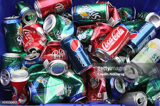 recycling soda cans - crushed tin stock pictures, royalty-free photos & images