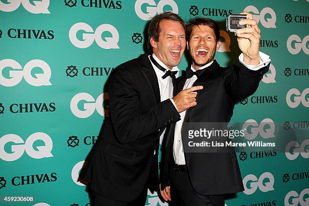 Tom Williams and Jason Dundas arrives for the GQ Men Of The Year Awards 2014 at The Ivy on November 19, 2014 in Sydney, Australia.