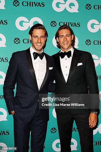 Zac Stenmark and Jordan Stenmark arrives for the GQ Men Of The Year Awards 2014 at The Ivy on November 19, 2014 in Sydney, Australia.