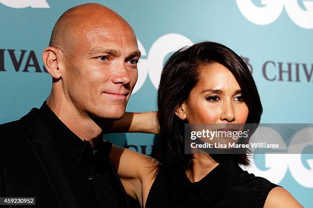 Michael Klim and Lindy Klim arrive for the GQ Men Of The Year Awards 2014 at The Ivy on November 19, 2014 in Sydney, Australia.