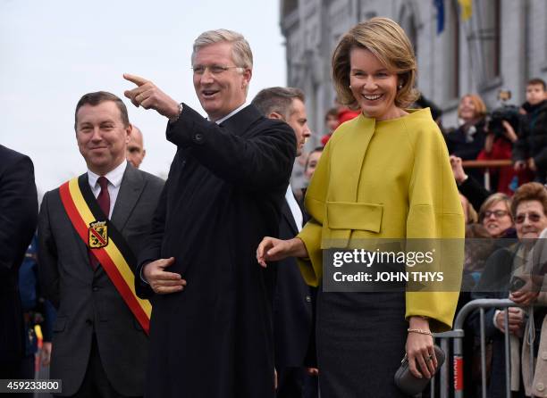 Namur province governor Denis Mathen, King Philippe - Filip of Belgium and Queen Mathilde of Belgium visit Couvin and Cerfontaine on 19 November...