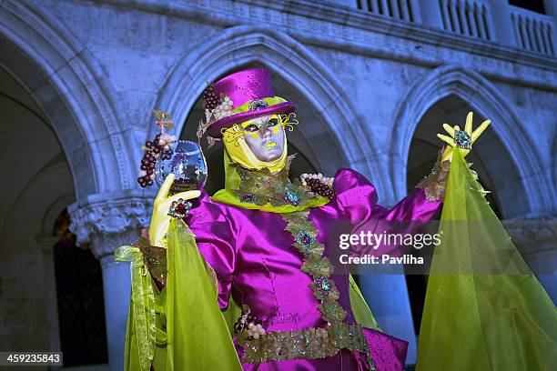 purple - green grapes mask in venice carnival 2013 italy - venice carnival 2013 stock pictures, royalty-free photos & images
