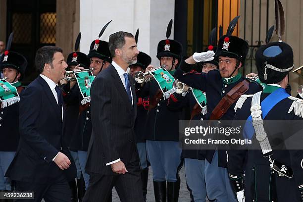 Italian Prime Minister Matteo Renzi meets King Felipe of Spain at Palazzo Chigi on November 19, 2014 in Rome, Italy.