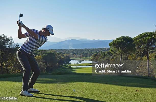 Renato Paratore of Italy plays a shot during the fifth round of the European Tour qualifying school final stage at PGA Catalunya Resort on November...