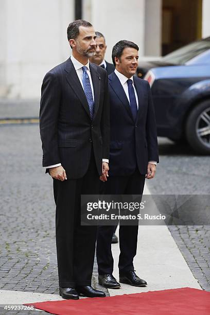 King Felipe of Spain and Prime Minister Matteo Renzi meet at Palazzo Chigi during the Spanish Royal visit to Rome on November 19, 2014 in Rome, Italy.