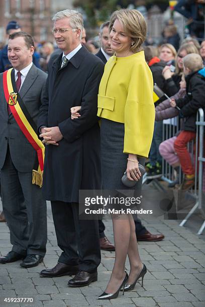 King Philippe and Queen Mathilde of Belgium visit Cerfontaine on November 19, 2014 in Namur, Belgium.