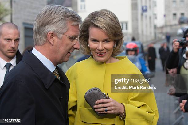 King Philippe and Queen Mathilde of Belgium visit Cerfontaine on November 19, 2014 in Namur, Belgium.