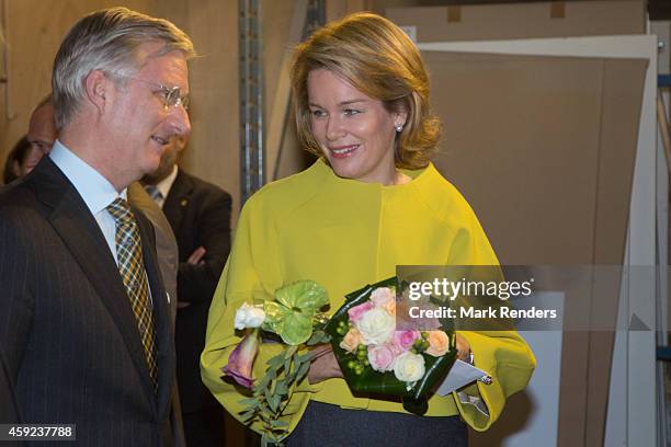 King Philippe and Queen Mathilde of Belgium visit Cerfontaine on November 19, 2014 in Namur, Belgium.