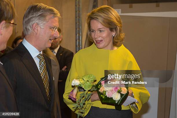 King Philippe and Queen Mathilde of Belgium visit Cerfontaine on November 19, 2014 in Namur, Belgium.