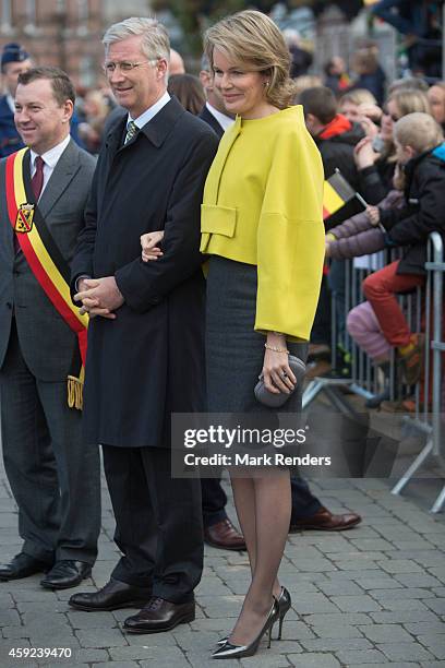 King Philippe and Queen Mathilde of Belgium visit Cerfontaine on November 19, 2014 in Namur, Belgium.