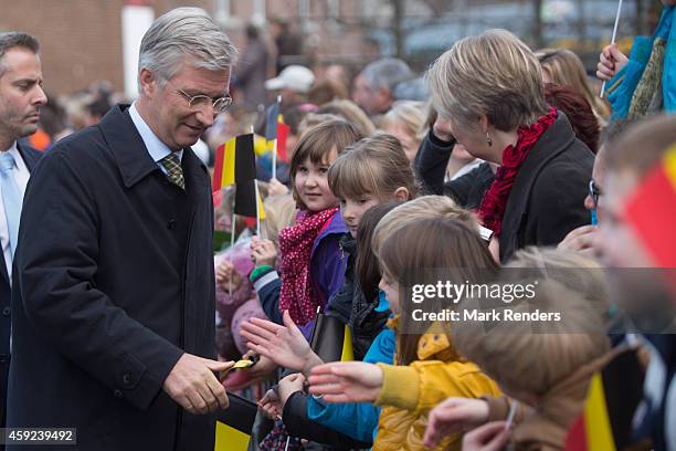 King Philippe of Belgium visits Cerfontaine on November 19, 2014 in Namur, Belgium.