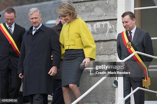 King Philippe and Queen Mathilde of Belgium visit Mathy by Bois in Couvin on November 19, 2014 in Namur, Belgium.