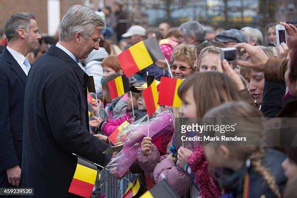 King Philippe of Belgium visits Cerfontaine on November 19, 2014 in Namur, Belgium.