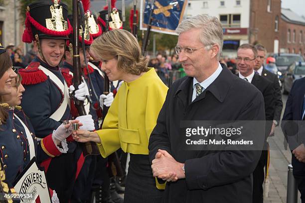 Queen Mathilde and King Philippe of Belgium visit Cerfontaine on November 19, 2014 in Namur, Belgium.