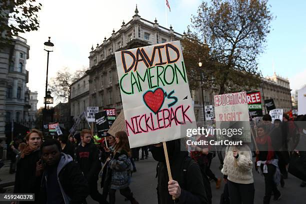 Students take part in a protest march against fees and cuts in the education system on November 19, 2014 in London, England. A coalition of student...