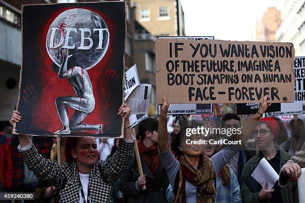 Students take part in a protest march against fees and cuts in the education system on November 19, 2014 in London, England. A coalition of student...