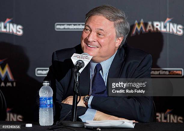 Miami Marlins owner Jeffrey Loria speaks during a press conference at Marlins Park on November 19, 2014 in Miami, Florida.
