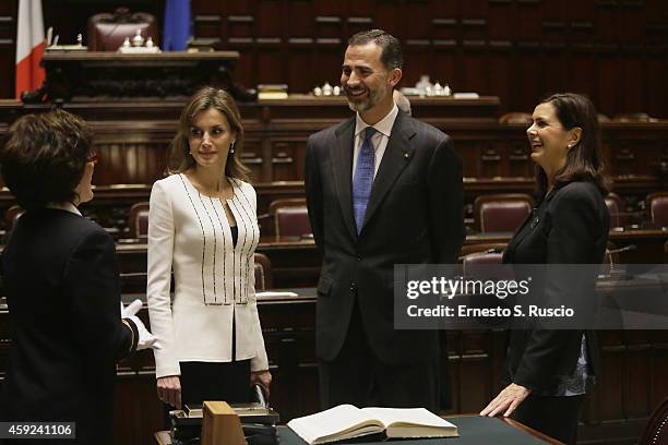 President of the Chamber of Deputies Laura Boldrini receives Queen Letitia of Spain, King Felipe of Spain at Camera Dei Deputati Laura Boldrini at...