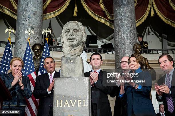 Dagmar Havlova, widow of Vaclav Havel, Speaker of the House John Boehner , Jan Hamacek, Chairman of the Chamber of Deputies of the Czech Parliament,...