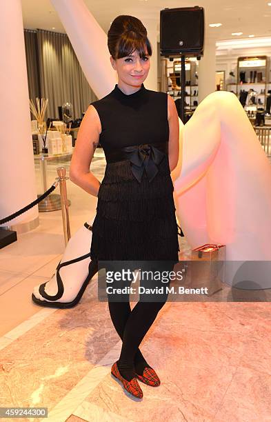 Gizzie Erskine attends the launch of Charlotte Tilbury's 'Backstage Beauty Booth' counter in the Beauty Hall at Fenwick Of Bond Street on November...