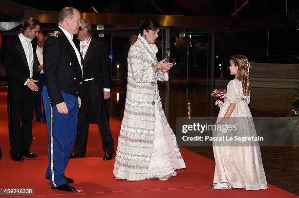 Prince Albert II of Monaco and Princess Caroline of Hanover attend the Monaco National Day Gala in Grimaldi Forum on November 19, 2014 in Monaco,...