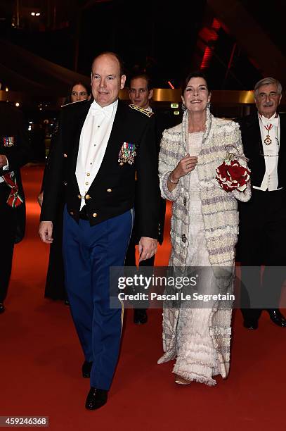 Prince Albert II of Monaco and Princess Caroline of Hanover attend the Monaco National Day Gala in Grimaldi Forum on November 19, 2014 in Monaco,...