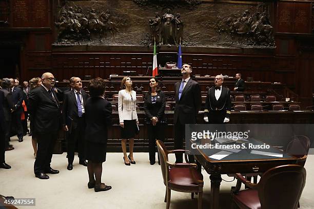 President of the Chamber of Deputies Laura Boldrini receives Queen Letitia of Spain , King Felipe of Spain at Palazzo Montecitorio during the Spanish...