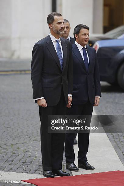 King Felipe of Spain and Prime Minister Matteo Renzi meet at Palazzo Chigi during the Spanish Royal visit to Rome on November 19, 2014 in Rome, Italy.