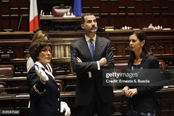 President of the Chamber of Deputies Laura Boldrini receives Queen Letitia of Spain, King Felipe of Spain at Camera Dei Deputati Laura Boldrini at...